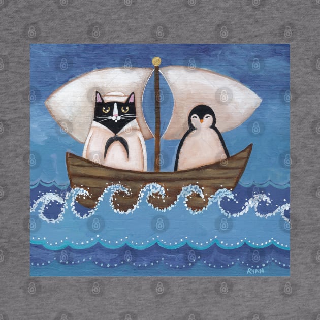 The Sailor Cat and Penguin by KilkennyCat Art
